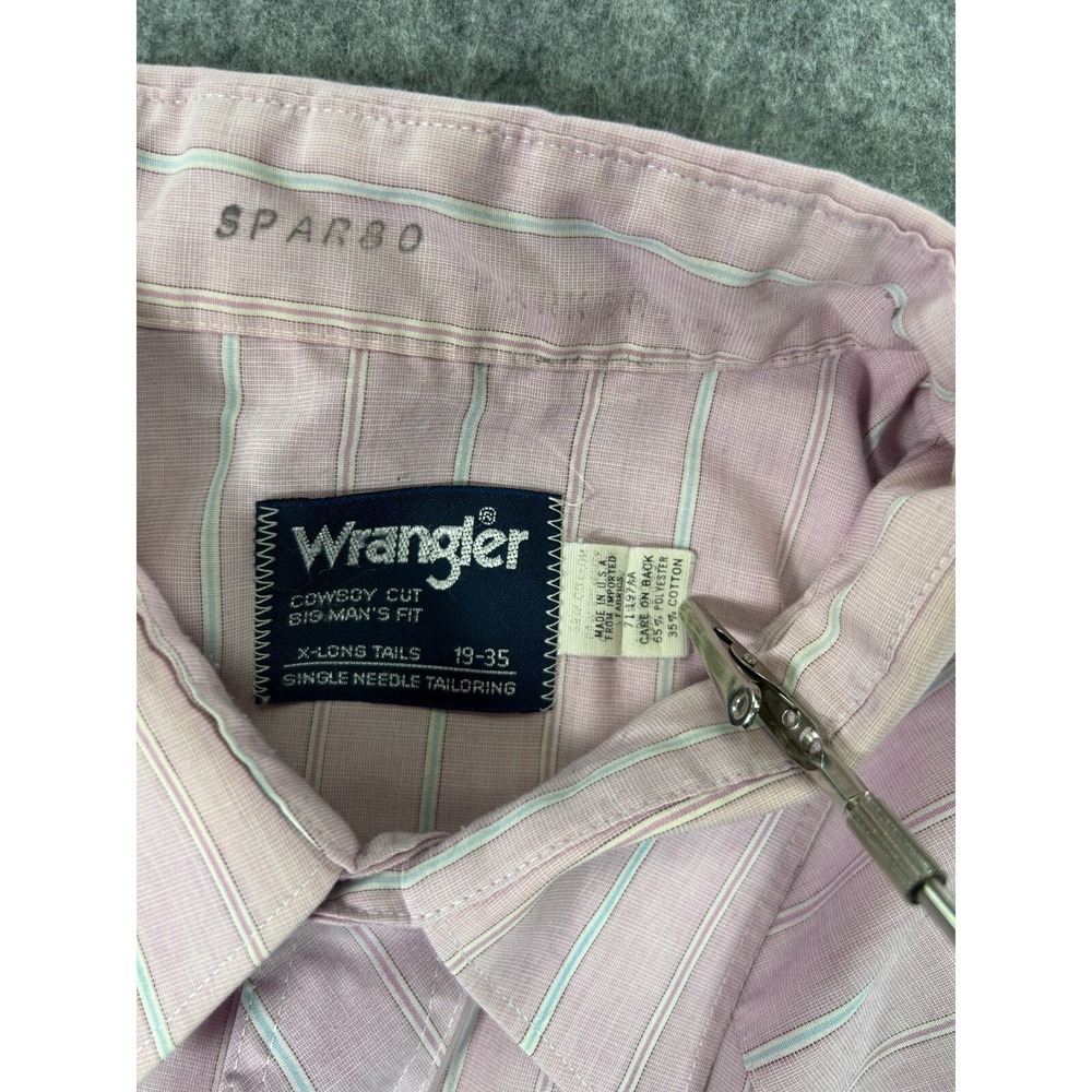 Vintage Wrangler Shirt Mens 19-35 Cowboy Cut Big Mans Fit Stripe Pearl Snap - Picture 7 of 10